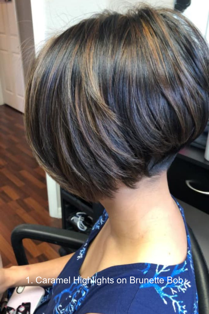 1. Caramel Highlights on Brunette Bob