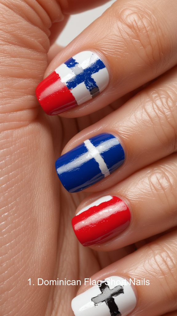 1. Dominican Flag Short Nails