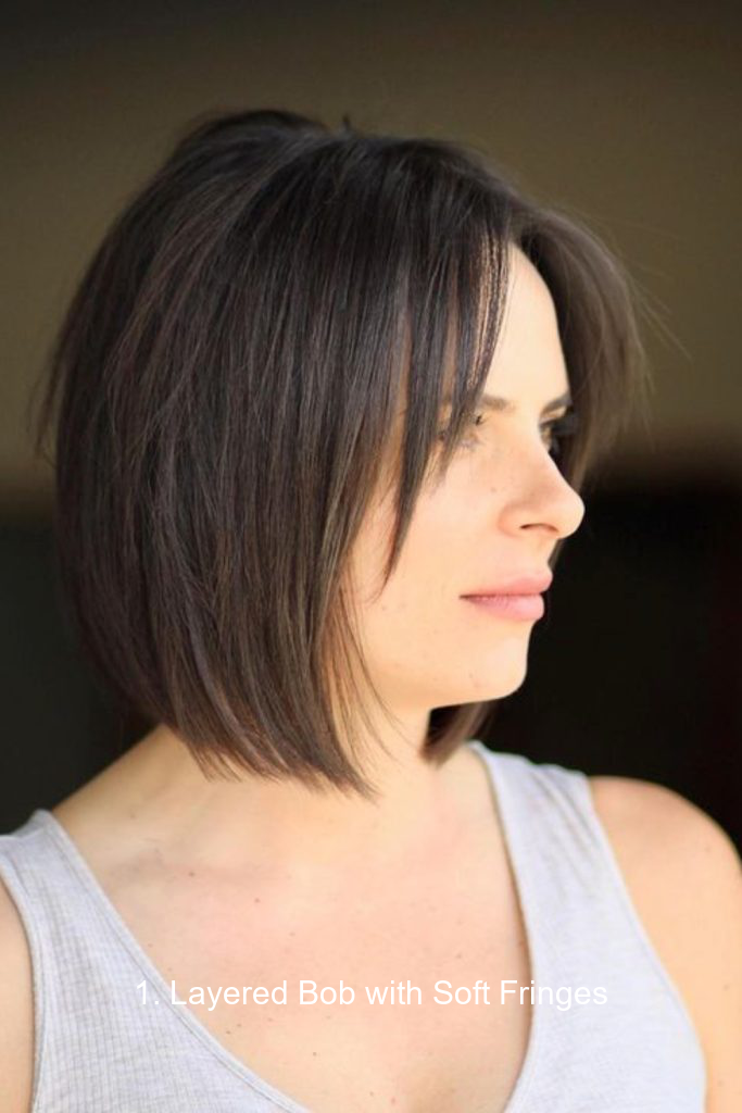 1. Layered Bob with Soft Fringes