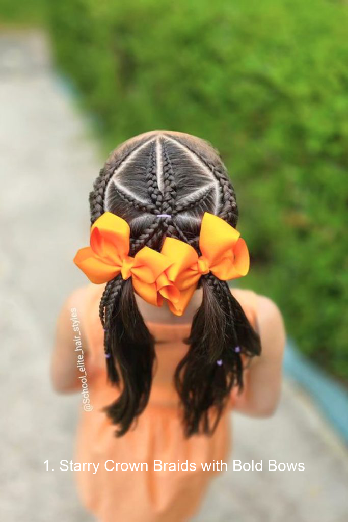 1. Starry Crown Braids with Bold Bows