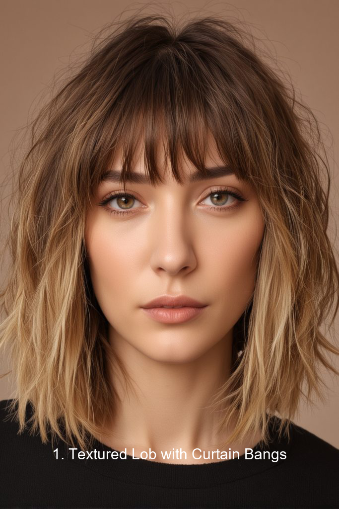1. Textured Lob with Curtain Bangs