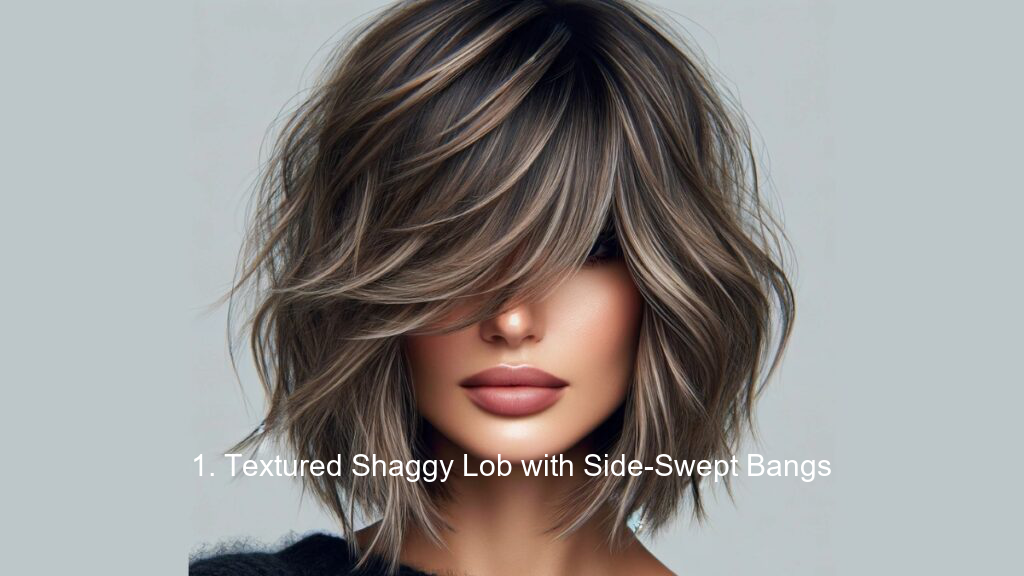 1. Textured Shaggy Lob with Side-Swept Bangs