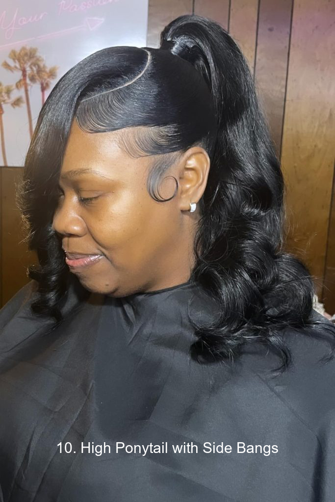 10. High Ponytail with Side Bangs