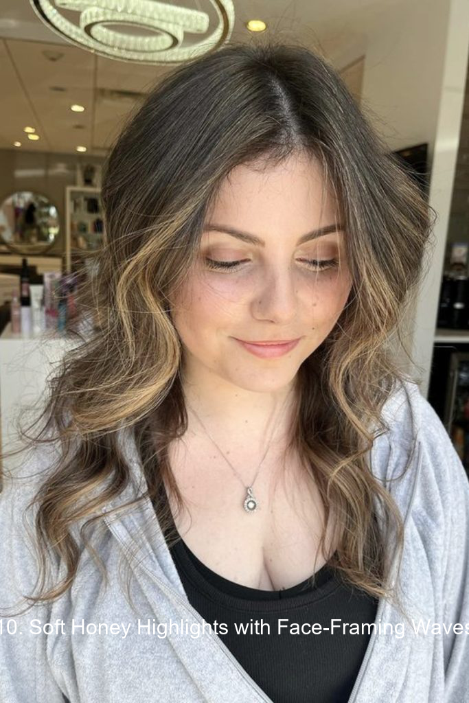 10. Soft Honey Highlights with Face-Framing Waves