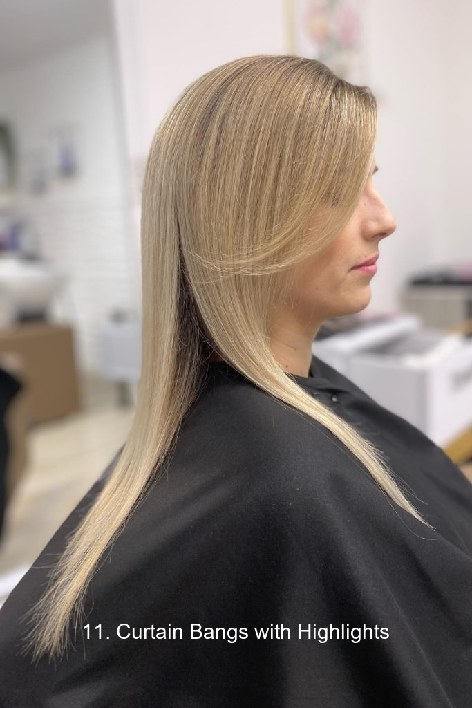 11. Curtain Bangs with Highlights