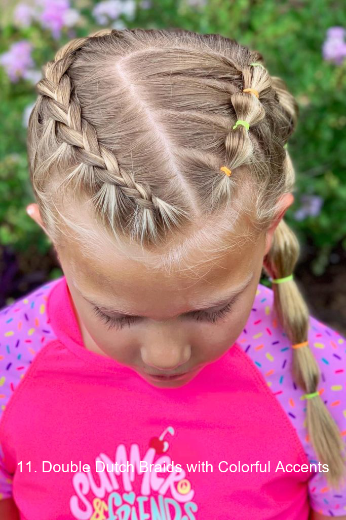11. Double Dutch Braids with Colorful Accents