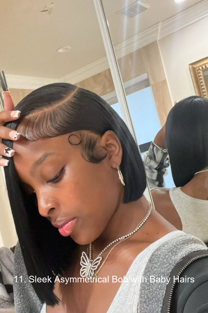 11. Sleek Asymmetrical Bob with Baby Hairs