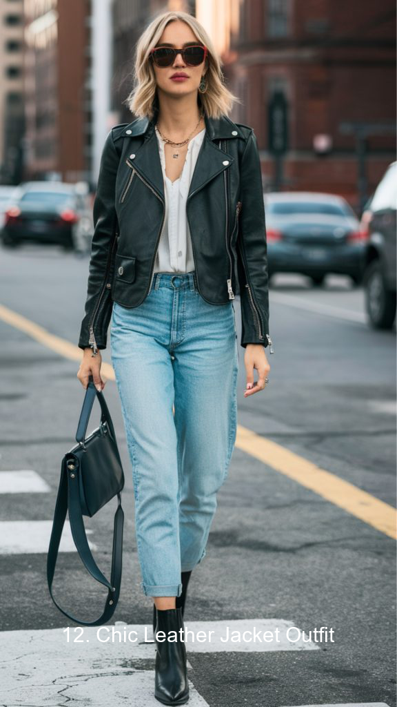 12. Chic Leather Jacket Outfit
