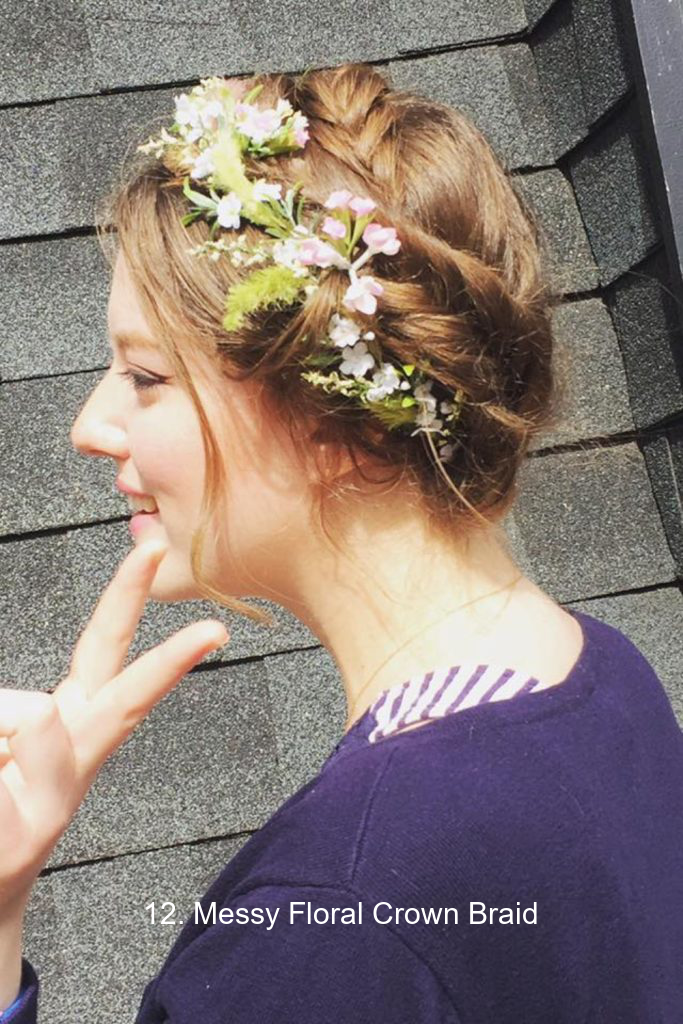 12. Messy Floral Crown Braid
