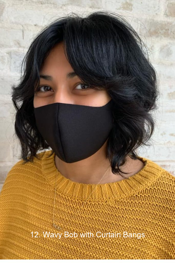 12. Wavy Bob with Curtain Bangs