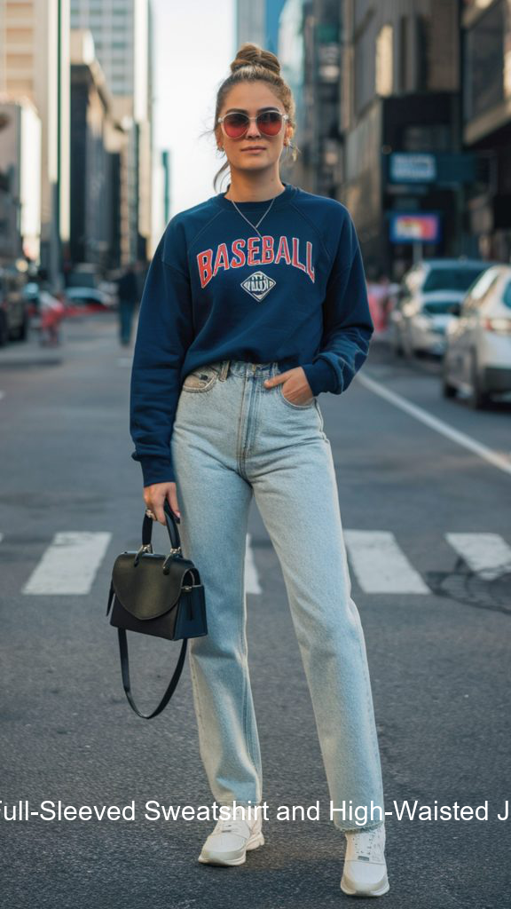 13. Full-Sleeved Sweatshirt and High-Waisted Jeans