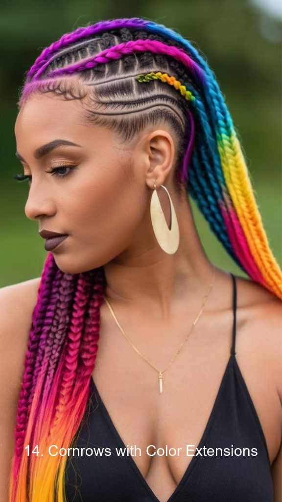 14. Cornrows with Color Extensions
