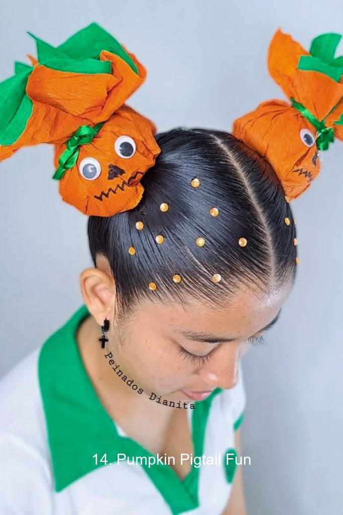 14. Pumpkin Pigtail Fun