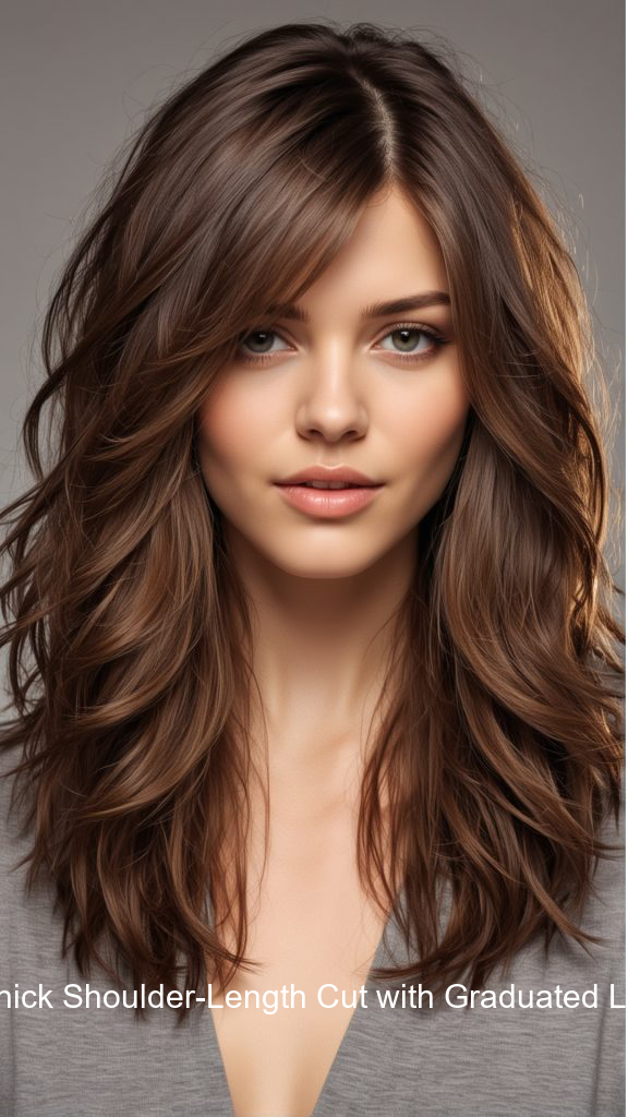 14. Thick Shoulder-Length Cut with Graduated Layers