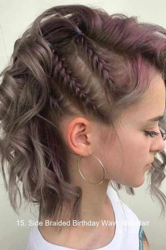 15. Side Braided Birthday Wavy Mid-Hair
