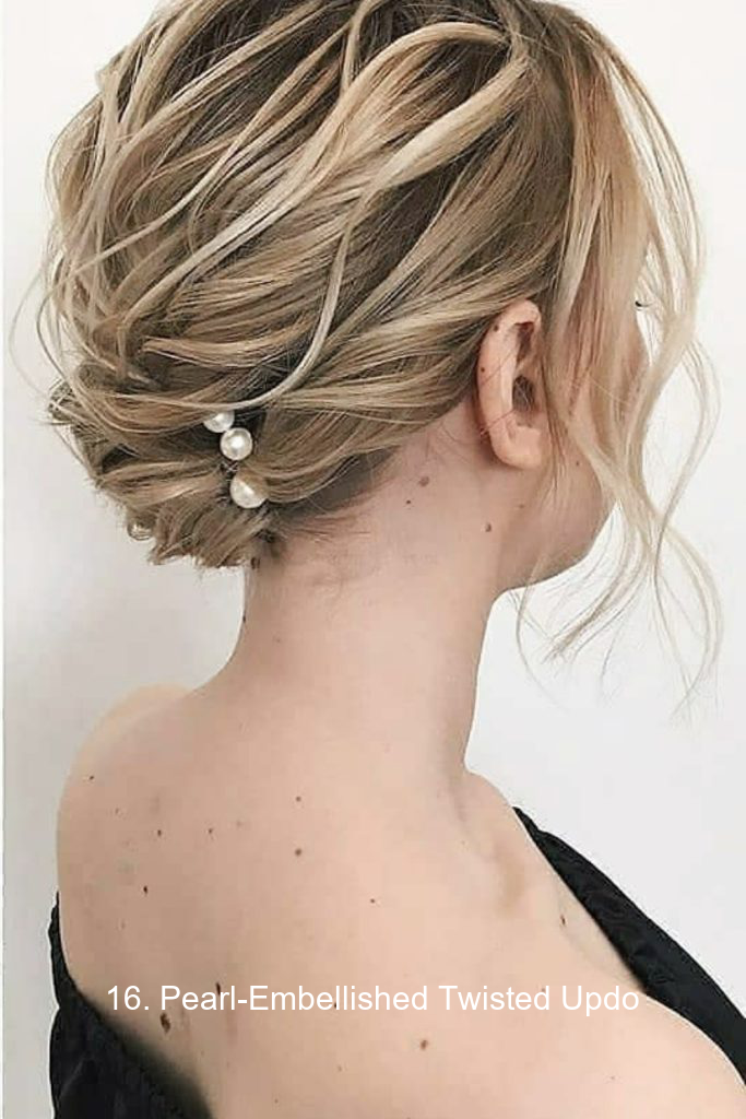 16. Pearl-Embellished Twisted Updo