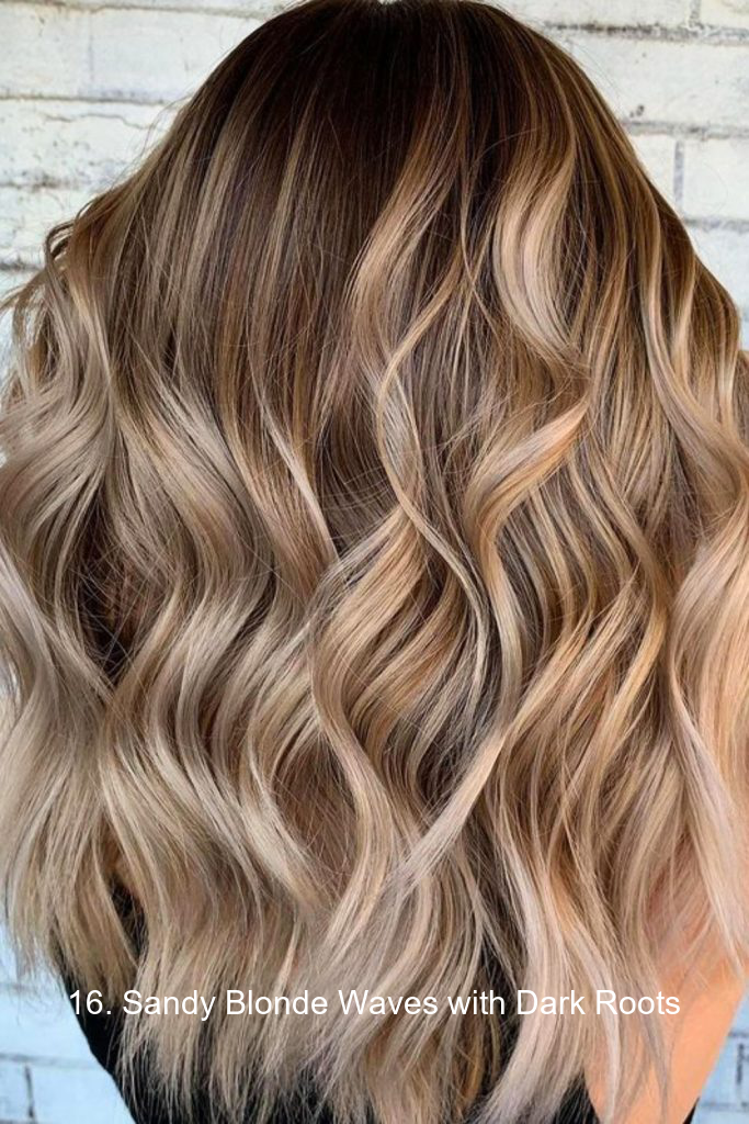 16. Sandy Blonde Waves with Dark Roots