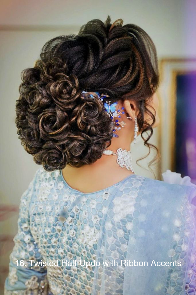 16. Twisted Half-Updo with Ribbon Accents