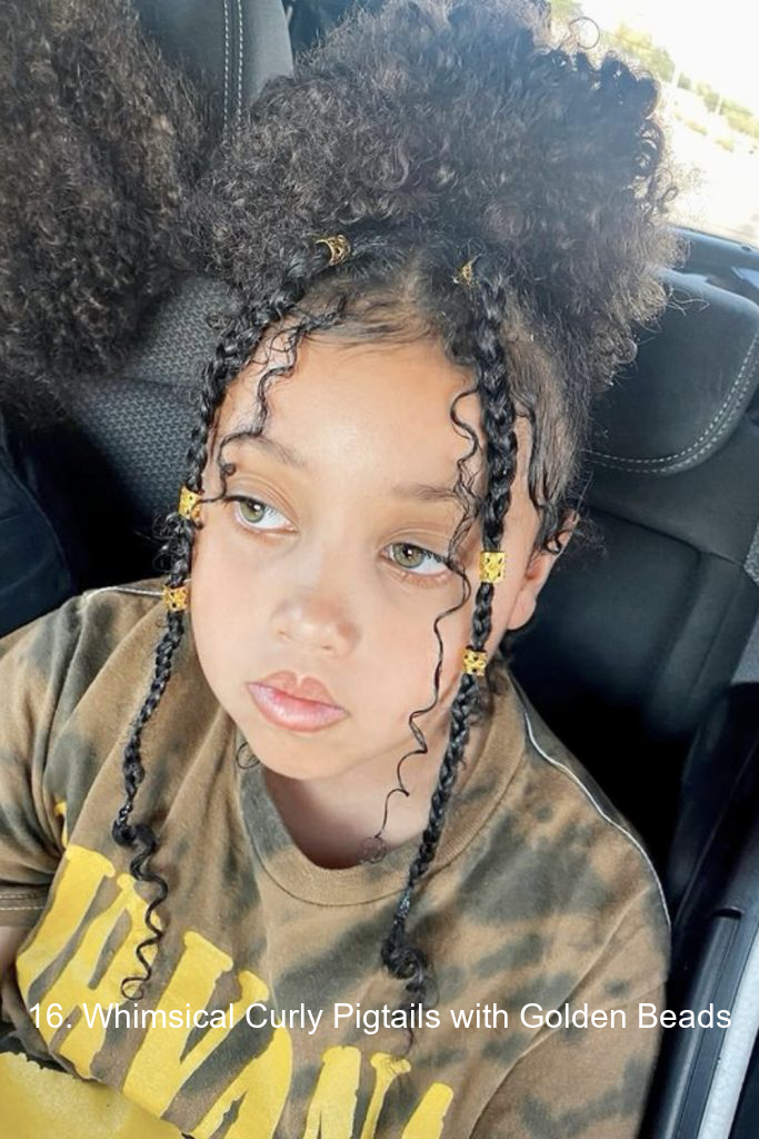 16. Whimsical Curly Pigtails with Golden Beads