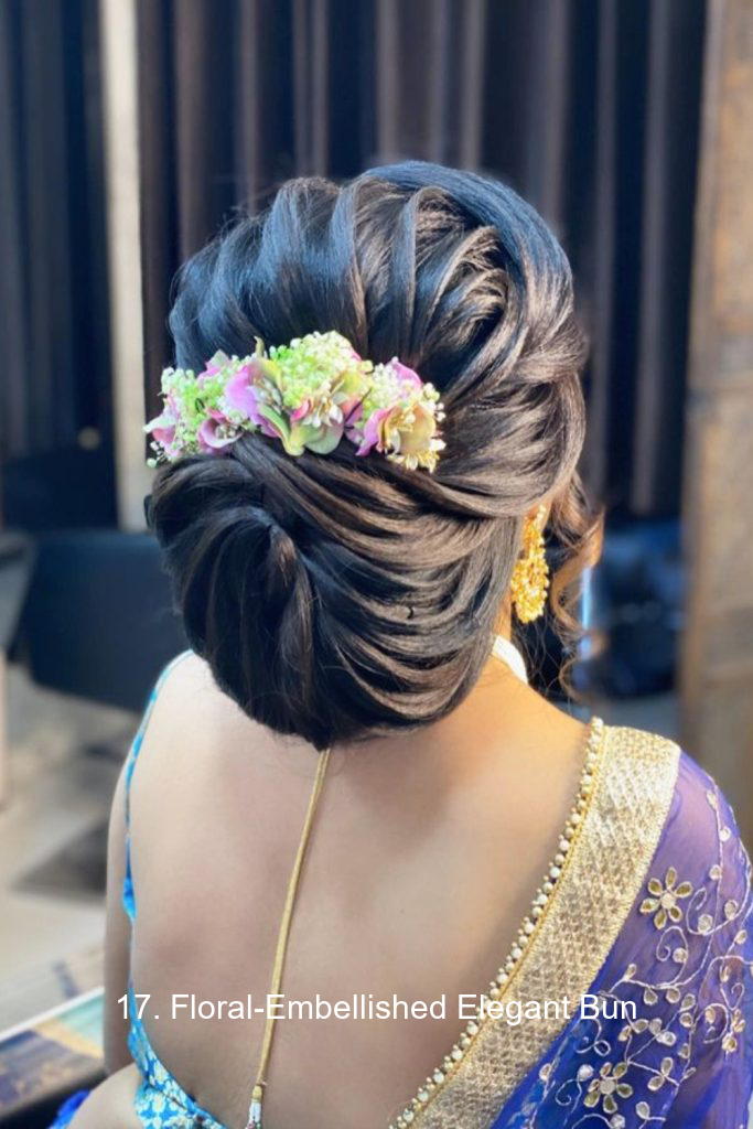 17. Floral-Embellished Elegant Bun