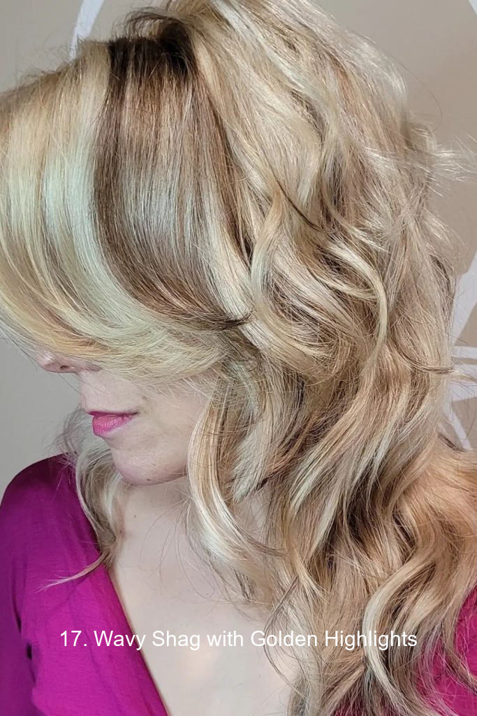 17. Wavy Shag with Golden Highlights