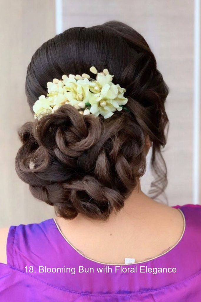 18. Blooming Bun with Floral Elegance