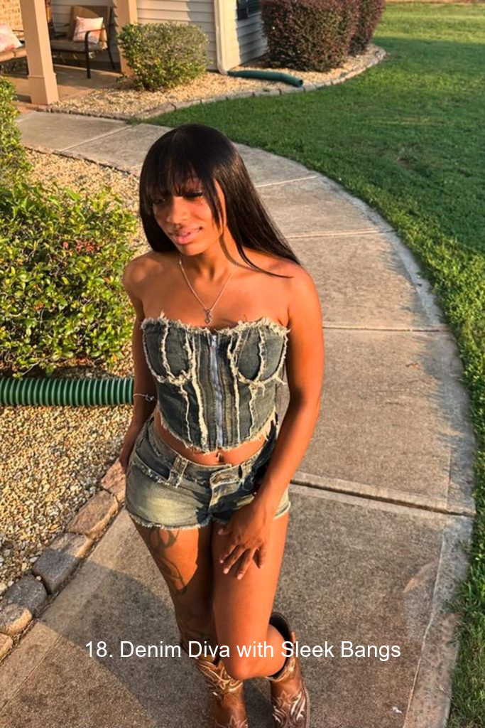 18. Denim Diva with Sleek Bangs