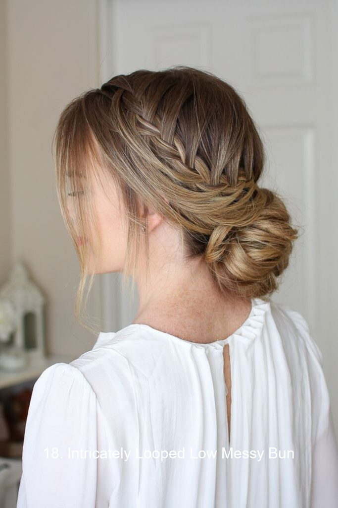 18. Intricately Looped Low Messy Bun