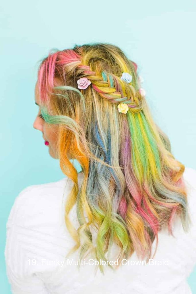 19. Funky Multi-Colored Crown Braid