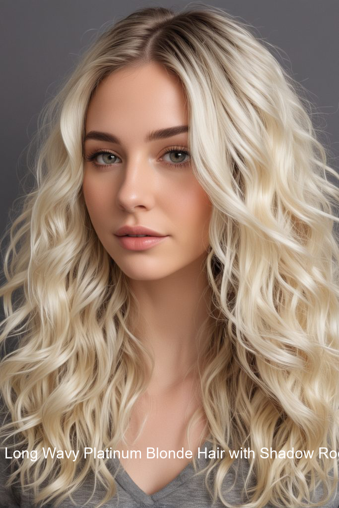 2. Long Wavy Platinum Blonde Hair with Shadow Root