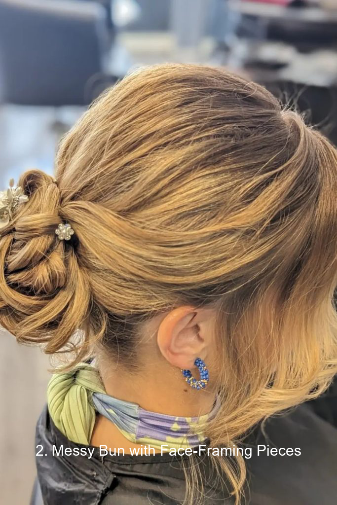 2. Messy Bun with Face-Framing Pieces