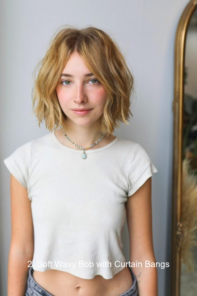 2. Soft Wavy Bob with Curtain Bangs