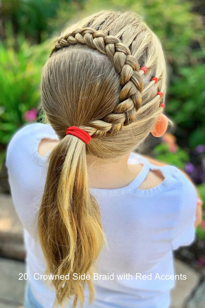 20. Crowned Side Braid with Red Accents