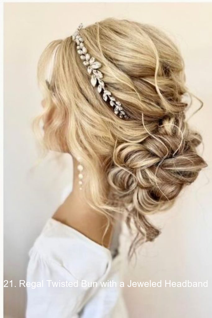 21. Regal Twisted Bun with a Jeweled Headband
