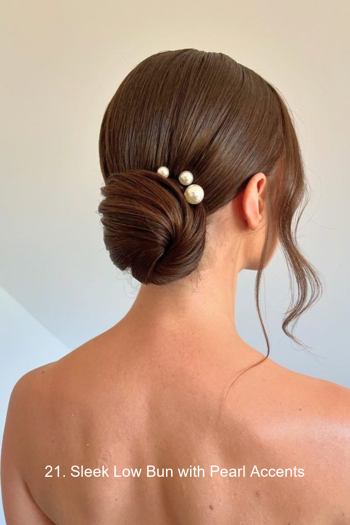 21. Sleek Low Bun with Pearl Accents