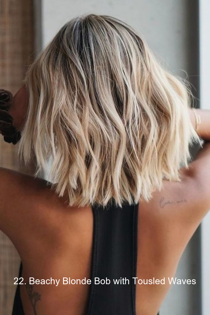 22. Beachy Blonde Bob with Tousled Waves