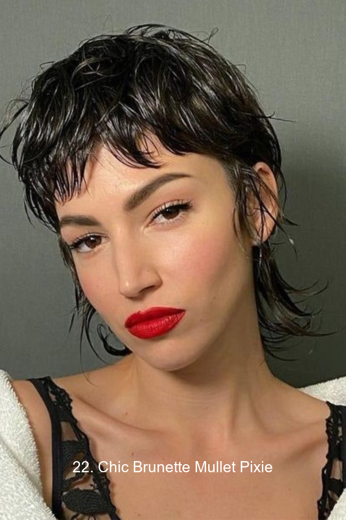 22. Chic Brunette Mullet Pixie