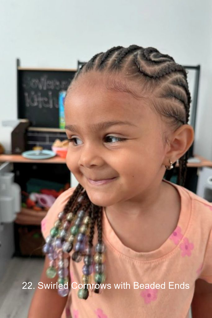 22. Swirled Cornrows with Beaded Ends