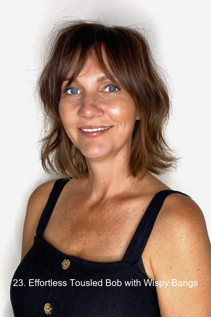 23. Effortless Tousled Bob with Wispy Bangs
