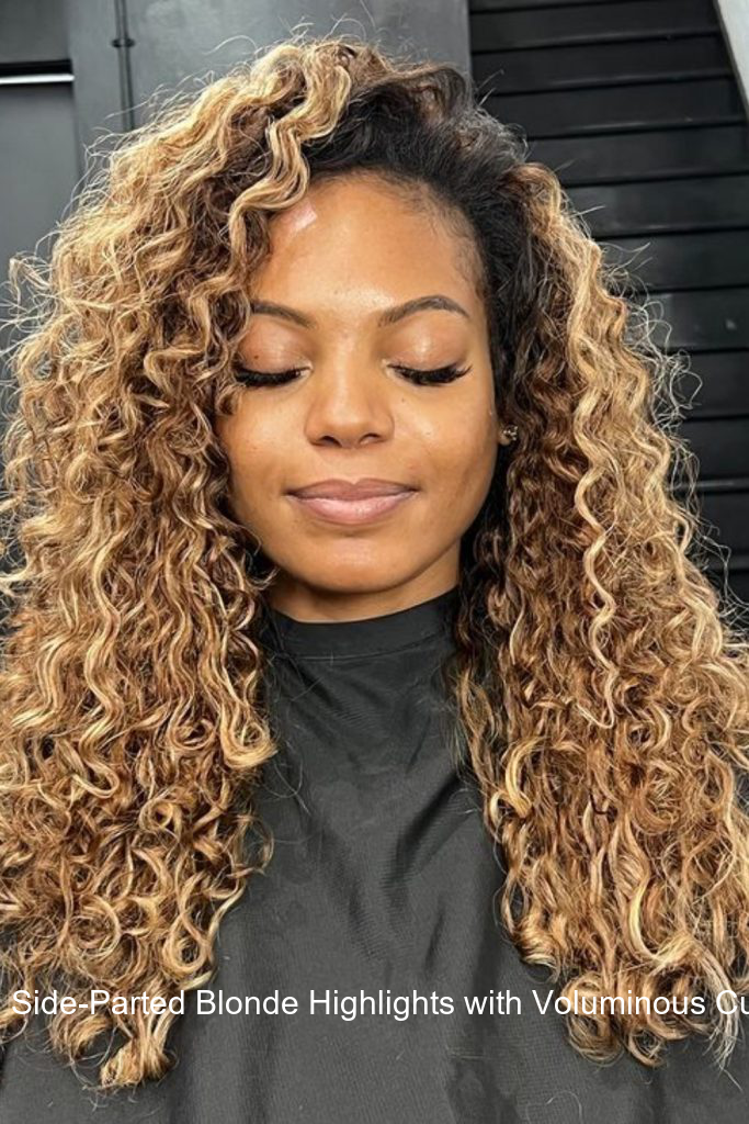 23. Side-Parted Blonde Highlights with Voluminous Curls