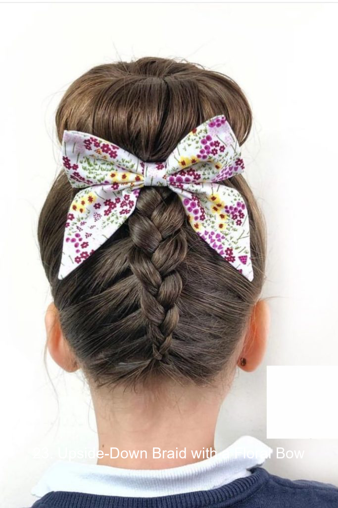 23. Upside-Down Braid with a Floral Bow