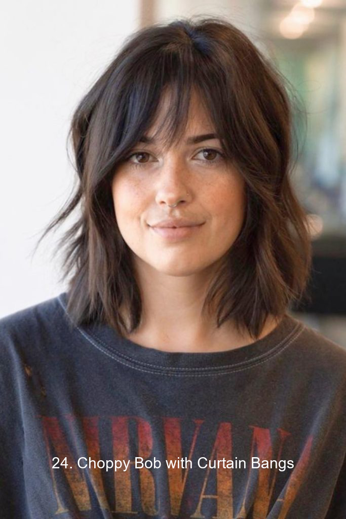 24. Choppy Bob with Curtain Bangs