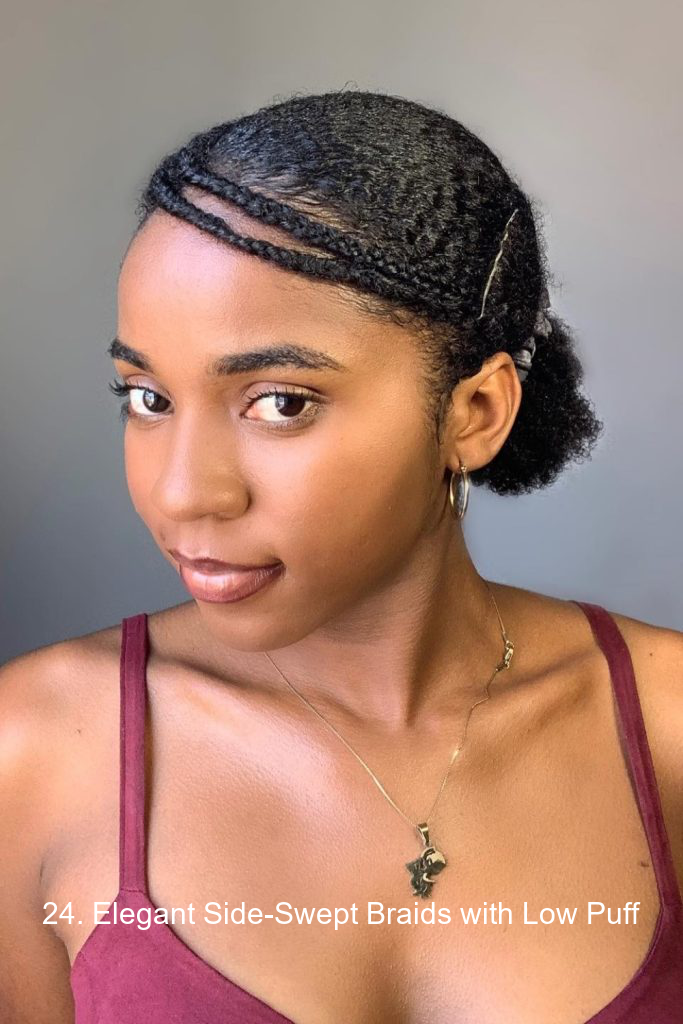 24. Elegant Side-Swept Braids with Low Puff