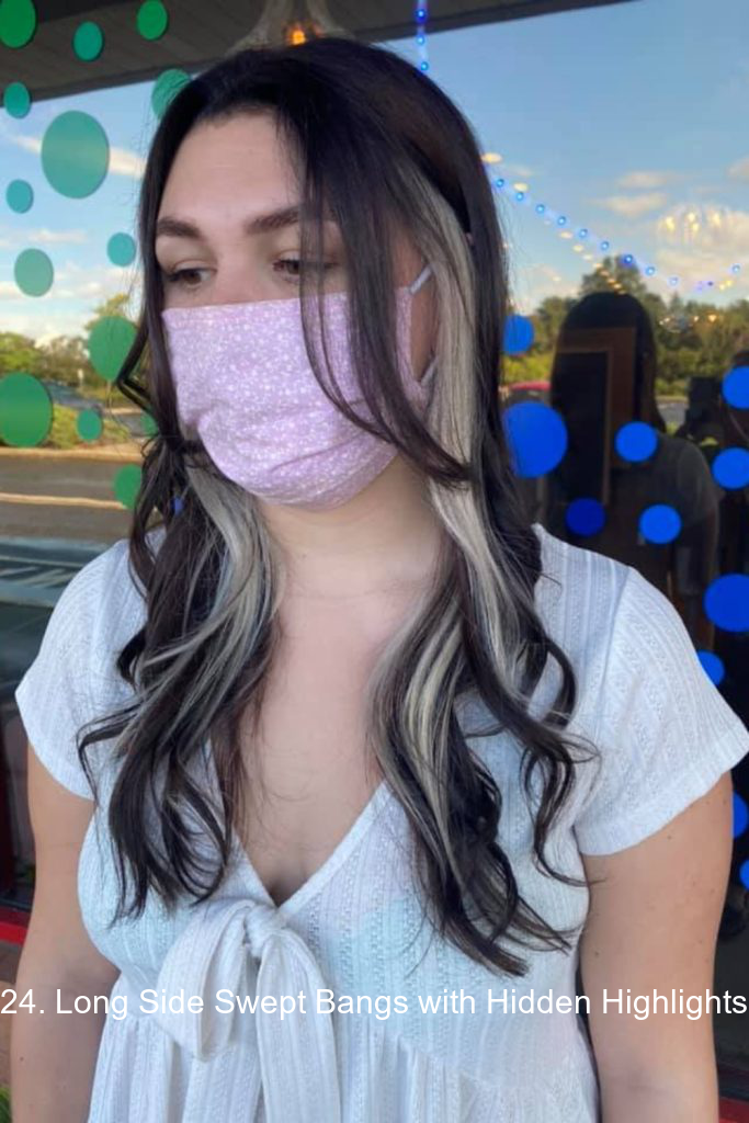 24. Long Side Swept Bangs with Hidden Highlights