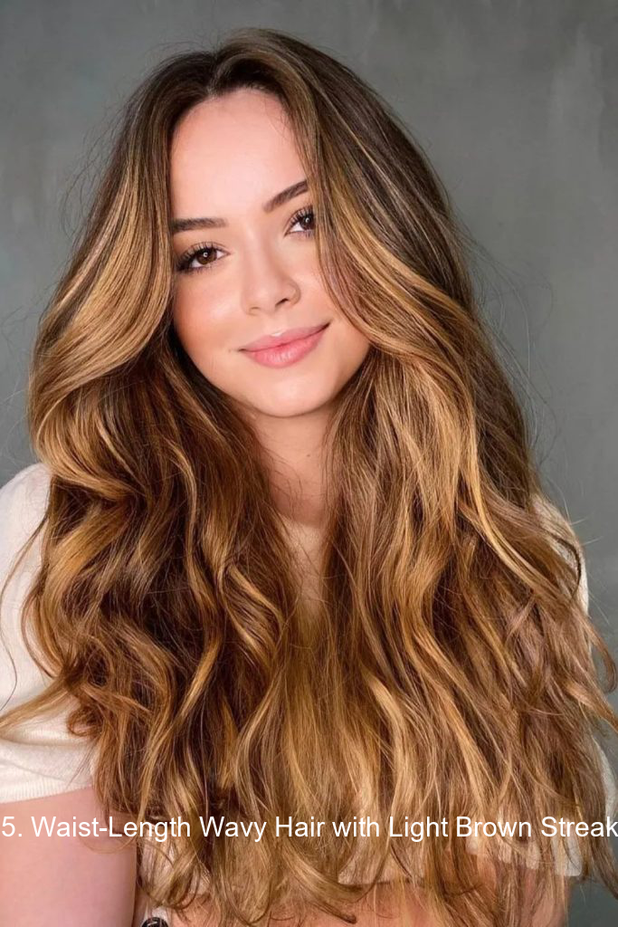25. Waist-Length Wavy Hair with Light Brown Streaks