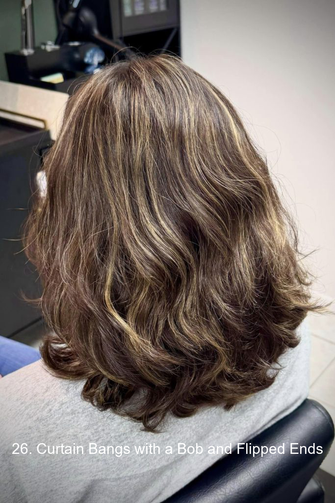 26. Curtain Bangs with a Bob and Flipped Ends