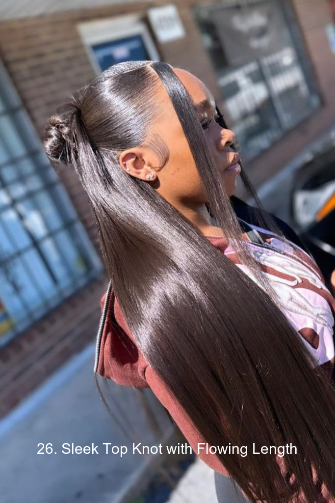 26. Sleek Top Knot with Flowing Length