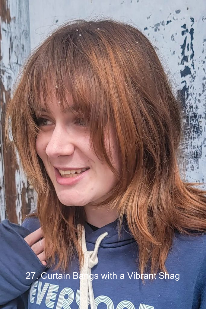 27. Curtain Bangs with a Vibrant Shag