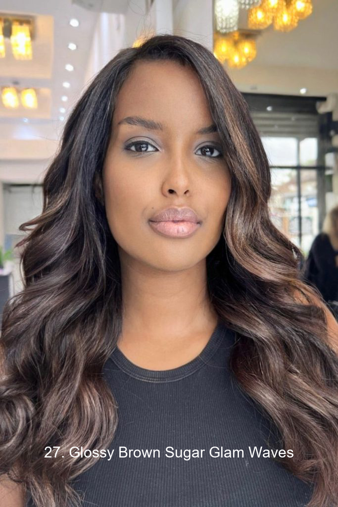 27. Glossy Brown Sugar Glam Waves