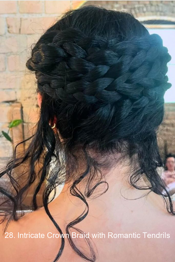 28. Intricate Crown Braid with Romantic Tendrils